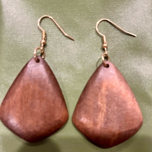 Brown Wooden Dangle Earrings - Picture 1 of 4